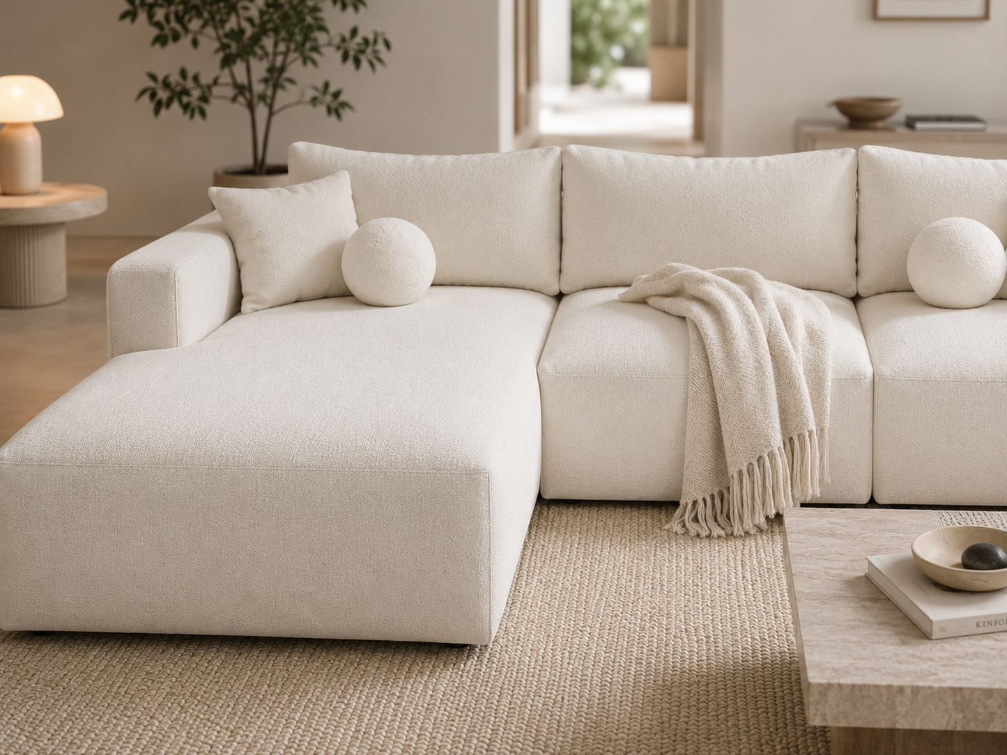 White Minimal L-Shape Corner Sofa