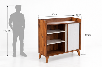 Anove Coffee Corner woody — dimension diagram with a human silhouette.