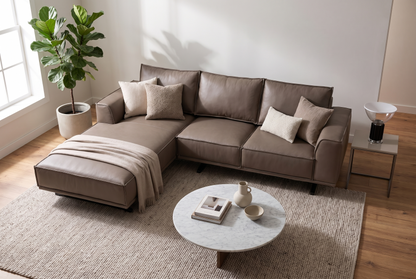 Brown Leather L-Shape Sofa