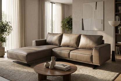Brown Leather L-Shape Sofa