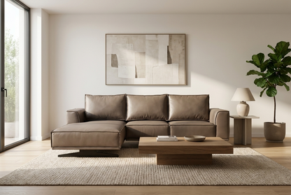 Brown Leather L-Shape Sofa