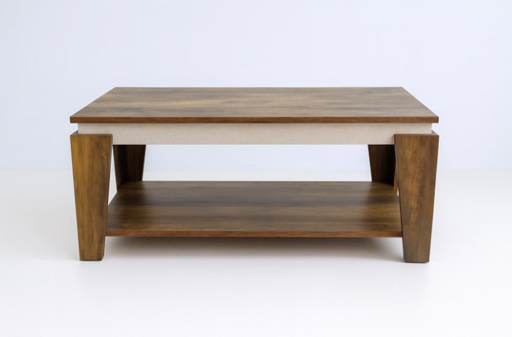 Wooden coffee table with a two-tone finish on a white background