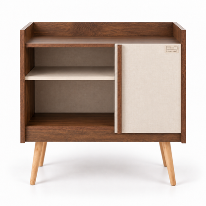 Naiy Coffee Corner Woody — front view with open shelves and a light cabinet door.