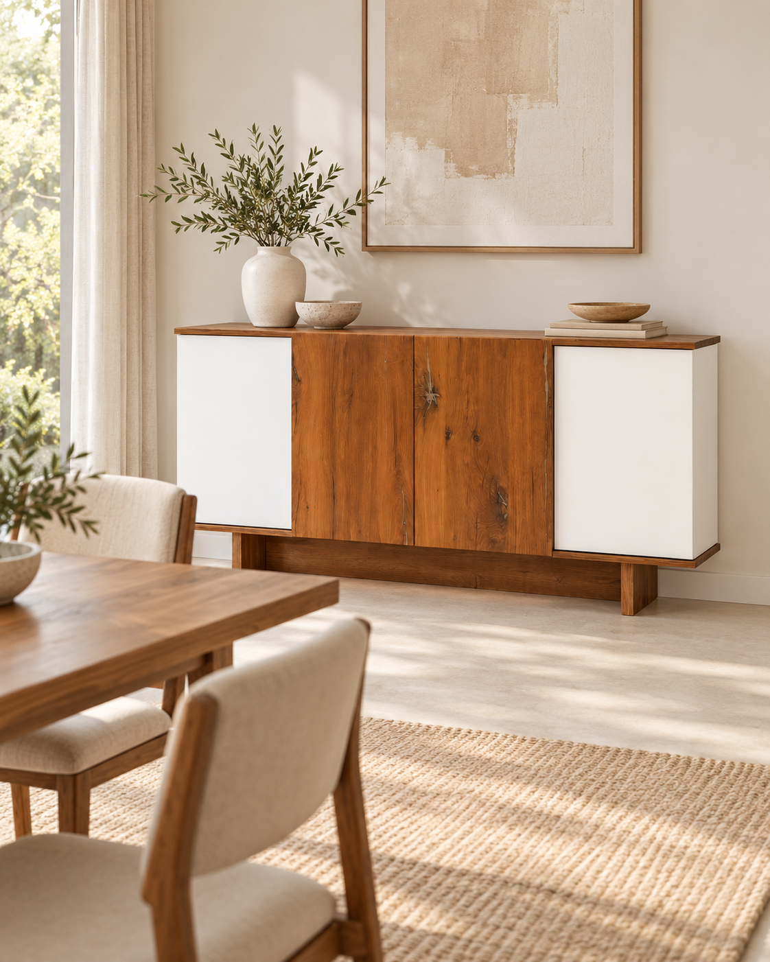 Navo Buffet — styled with a mirror and decorative accessories.