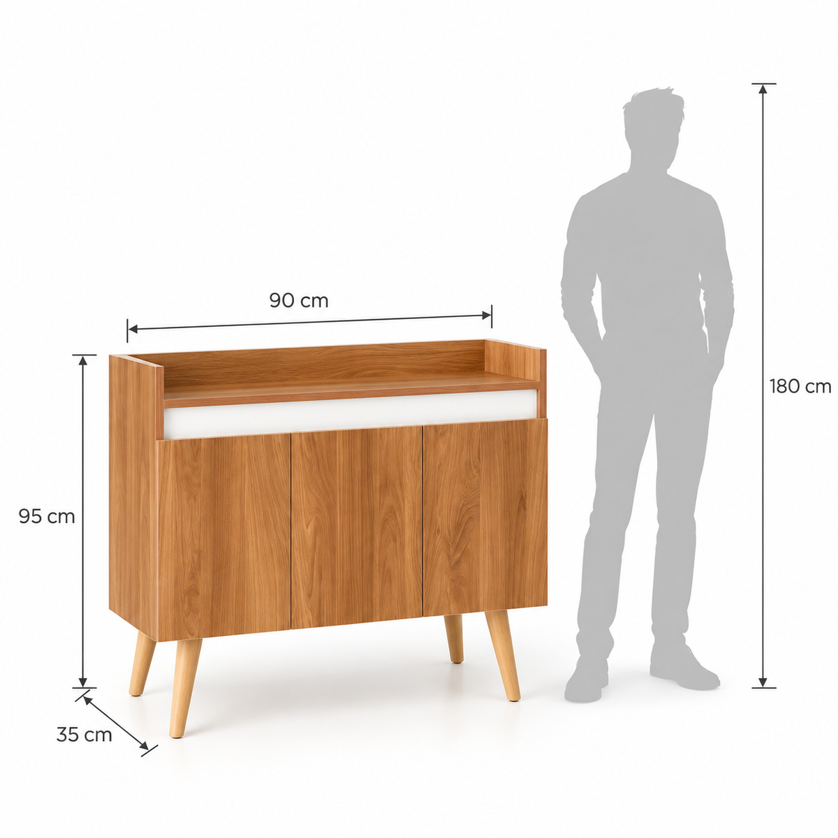Oslo coffee cabinet dimension diagram: 90 x 35 x 95 cm