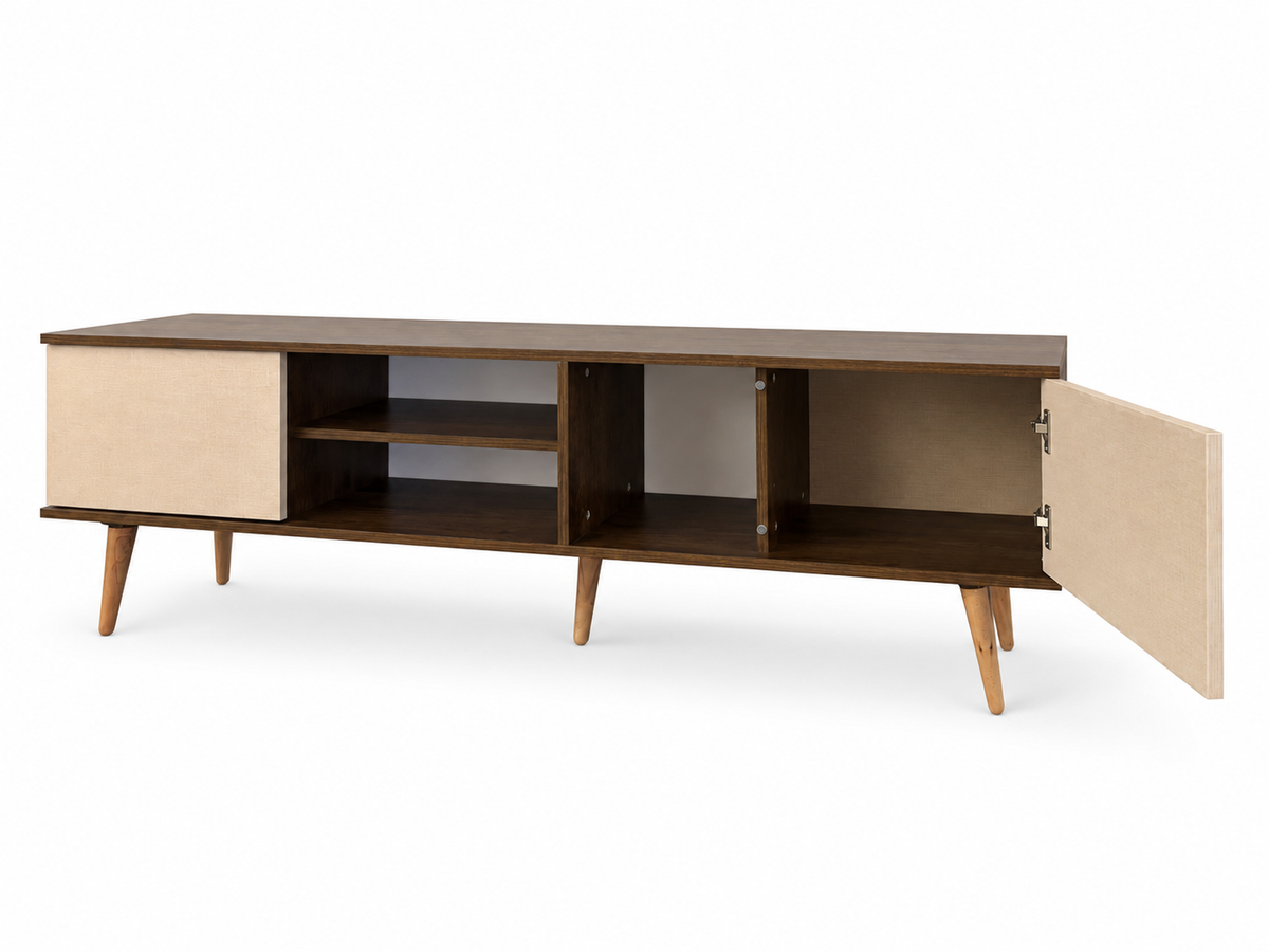 TV unit with right storage door open