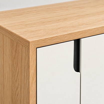 Reo Buffet — close-up of the white front and recessed handle.