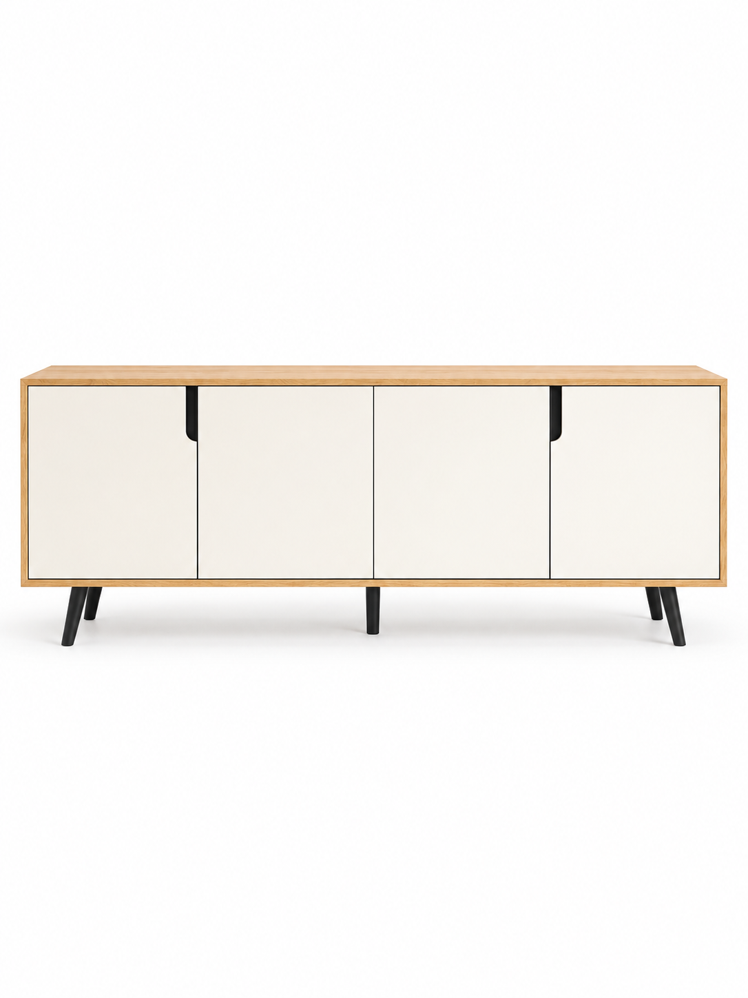 Reo Buffet — front view with white fronts and wood-tone frame.