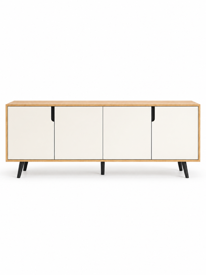 Reo Buffet — front view with white fronts and wood-tone frame.
