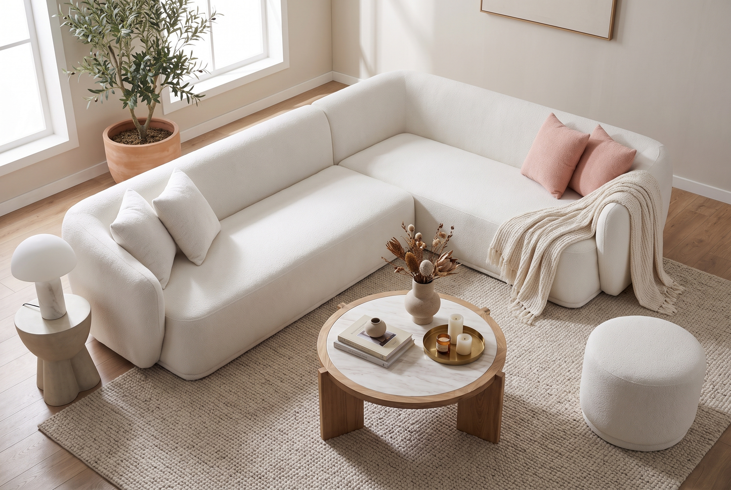 White Curved Corner Sofa