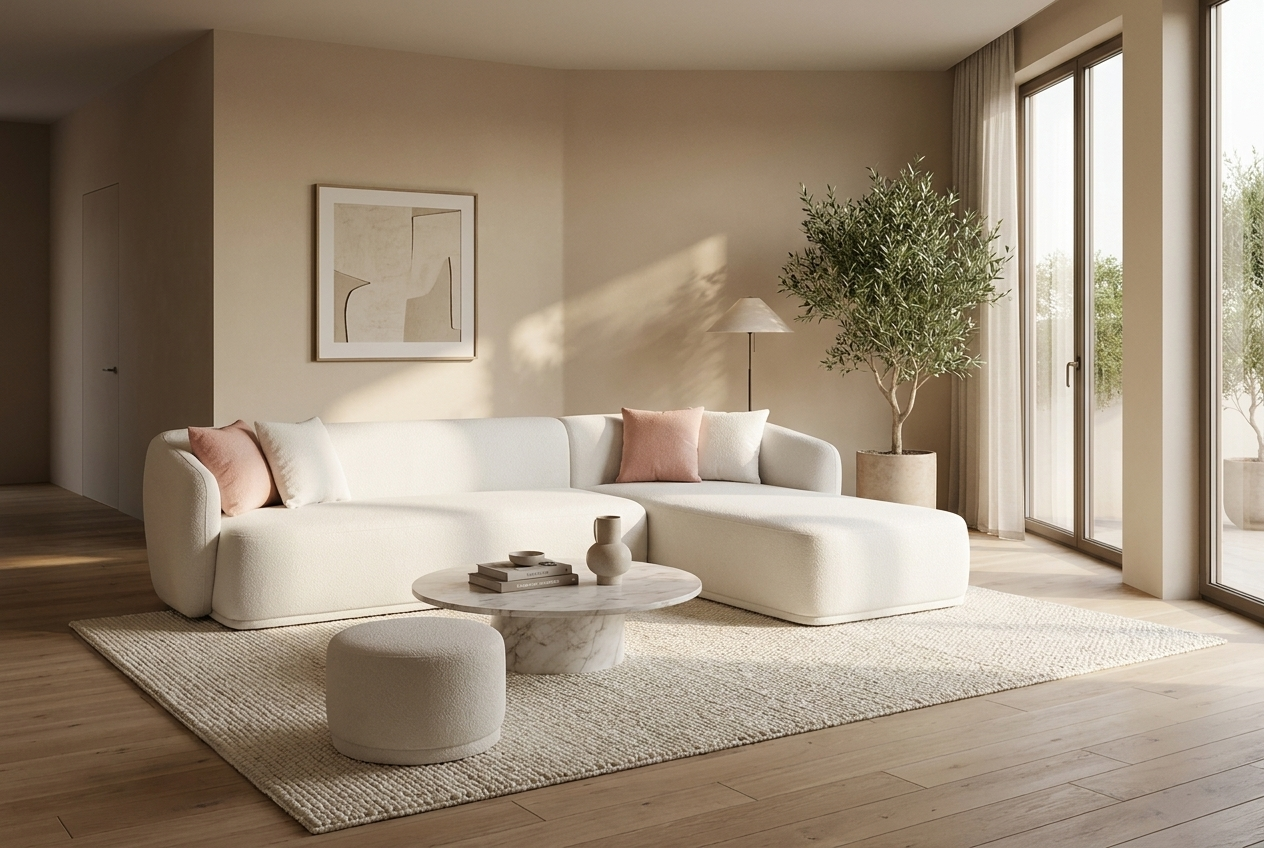 White Curved Corner Sofa