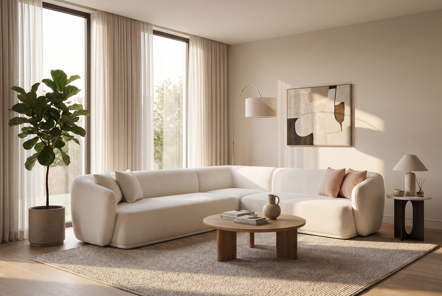 White Curved Corner Sofa