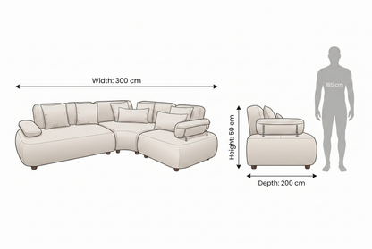 Cream Rounded L-Shape Corner Sofa
